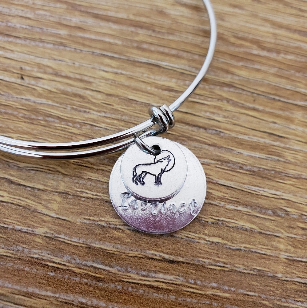 WOLF Handstamped charm bracelet w/ Story tag